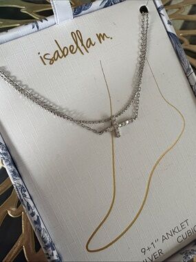 Isabella M Sterling Silver Double Strand Cross ANKLET New in box